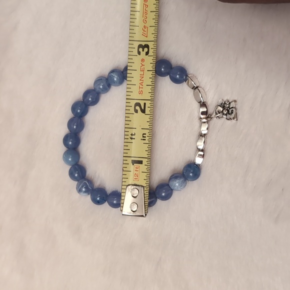 Blue Beaded Bracelet with Silver Toned Butterfly Bead Focus - Picture 6 of 8